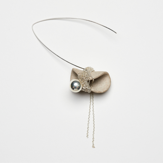 Ceramic Body With Silver Pearl Wrapped Earrings - [奇虚乐Chicxu Lab]