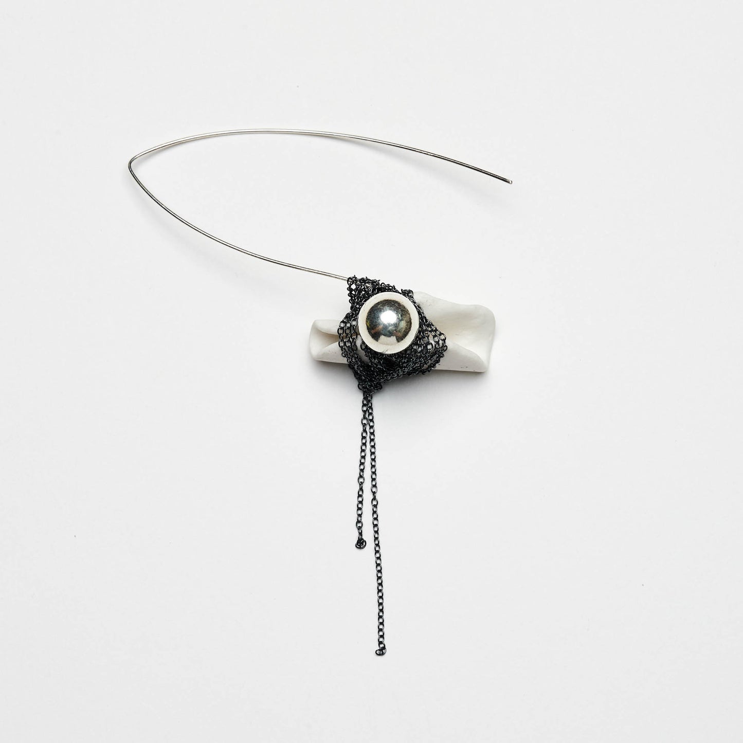 White Ceramic Body With Silver Pearl Wrapped Earrings - [奇虚乐Chicxu Lab]